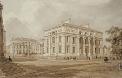 Vue sud-est du bâtiment Taylor et des galeries universitaires